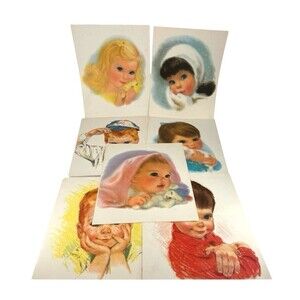 Set of 7 1960's Children Art Northern Tissue Prints 11x14 Frances Hook Advertise